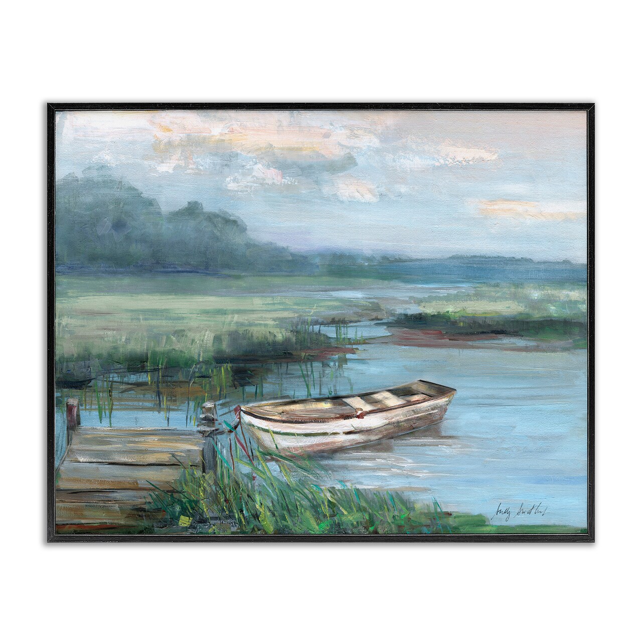 Stupell Industries Docked Rowboat at Lake's Edge Framed Giclee By Sally Swatland